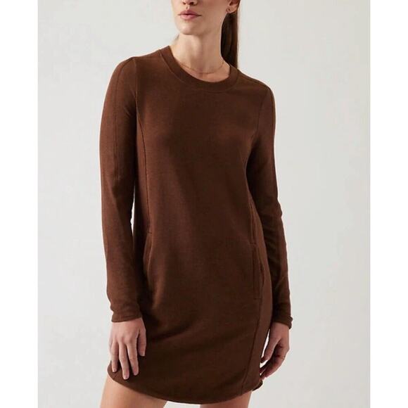 Athleta Balance Midi Sweater Dress Women M Brown Pockets #599867 $89 - Picture 1 of 12